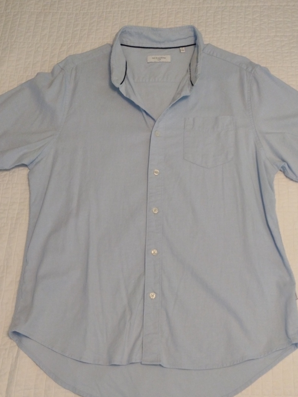 Linen Blend Men's Short Sleeve Button Down Light Blue Beach Resort 7 Diamonds